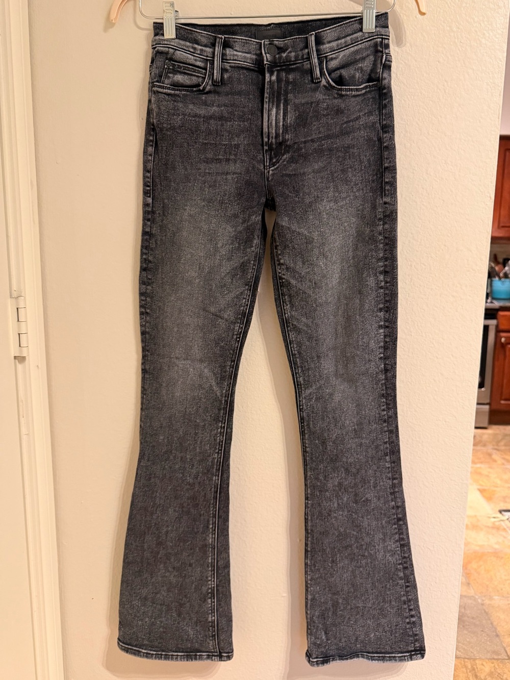 MOTHER The Runway Black Washed (Train Stop) Flare Jeans, Size 27